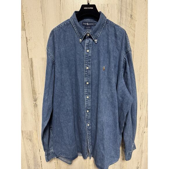 Vintage Ralph Lauren 90s Denim Shirt Mens Size XXL 100% Cotton - Picture 4 of 10